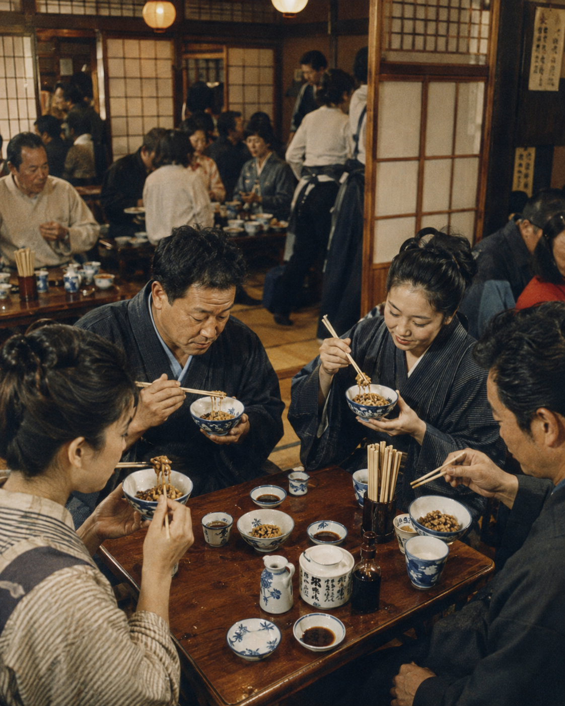 Japanese family sharing a traditional natto breakfast